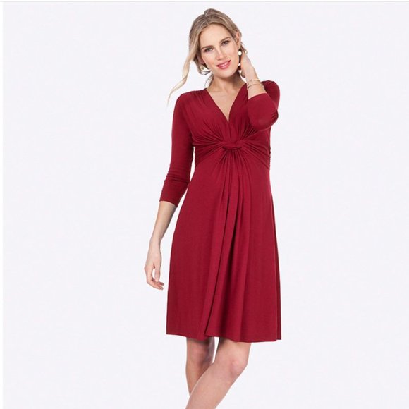 Seraphine Dresses & Skirts - Seraphine Claret Red Knot Front Jolene Maternity Dress long sleeve